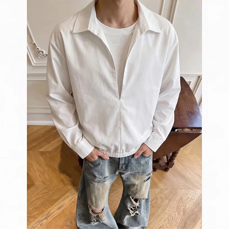 Damen Oversize-Bluse mit tiefem V-Ausschnitt, Hemdkragen und elastischem Saum Nord Taschen