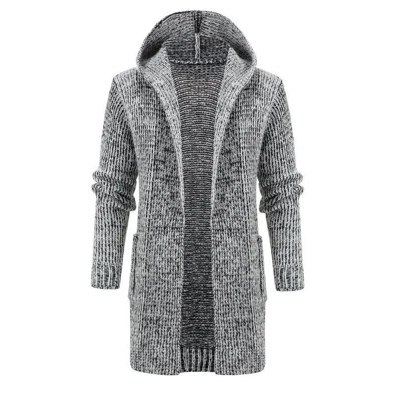 Damen Langer Kapuzen‑Strickcardigan mit tiefer Rippenstruktur und aufgesetzten Taschen Nord Taschen