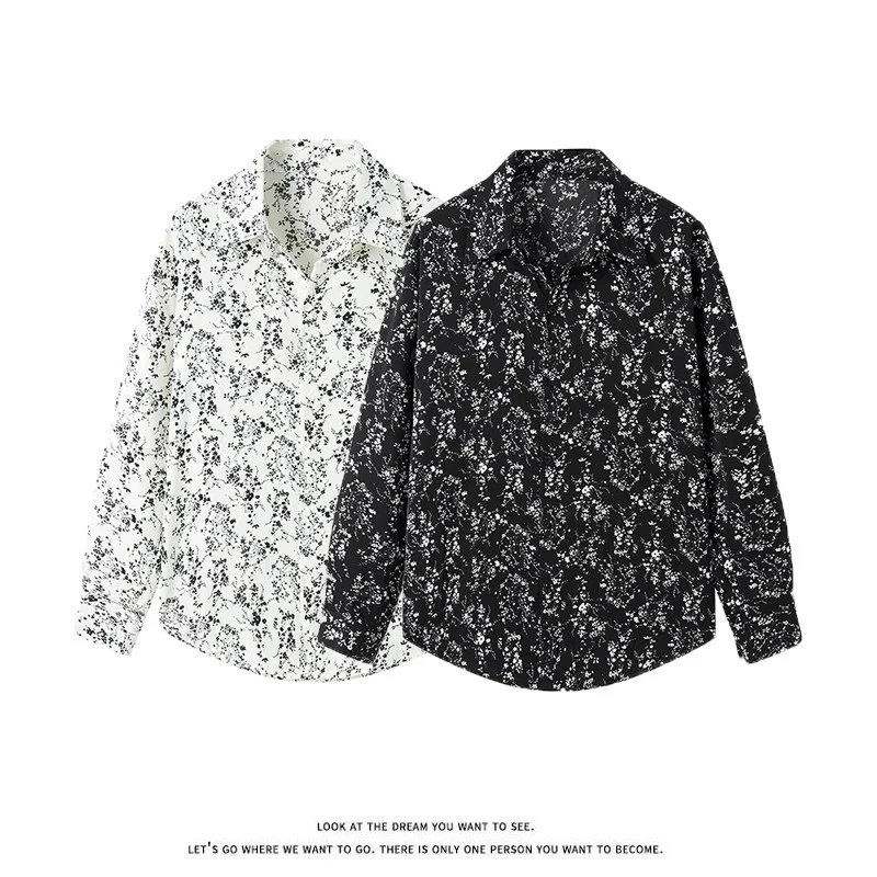 Damen Langärmliges Hemd mit floralem Allover-Print und klassischem Kragen Nord Taschen