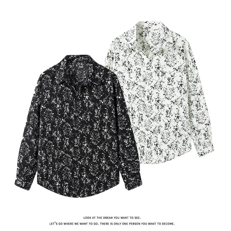 Damen Langärmliges Hemd mit floralem Allover-Print und klassischem Kragen Nord Taschen