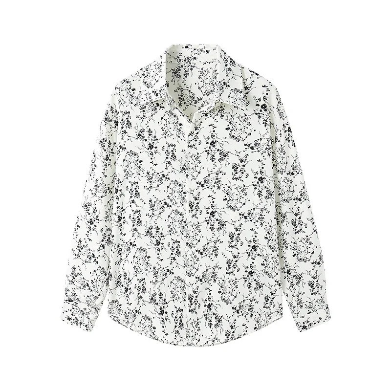 Damen Langärmliges Hemd mit floralem Allover-Print und klassischem Kragen Nord Taschen