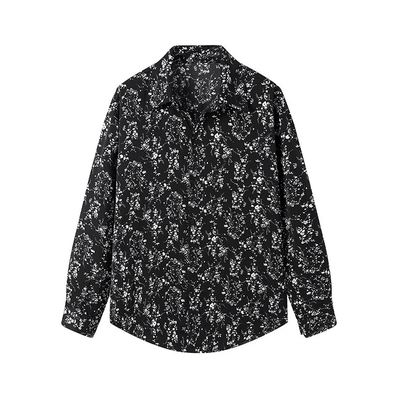 Damen Langärmliges Hemd mit floralem Allover-Print und klassischem Kragen Nord Taschen