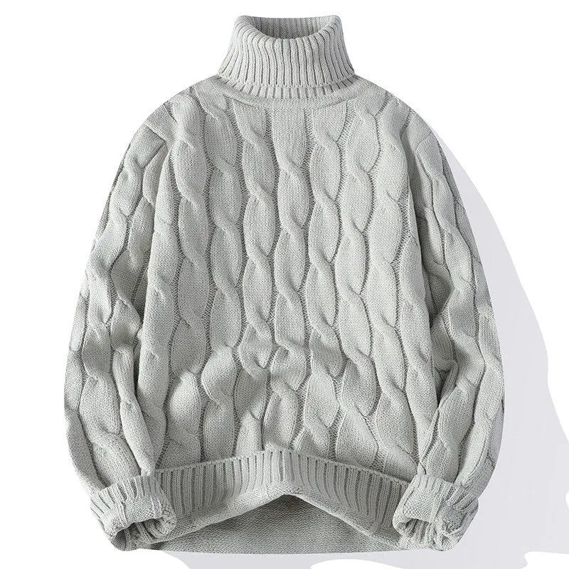 Damen Grobgestrickter Rollkragenpullover mit Zopfmuster und Oversize-Schnitt Nord Taschen