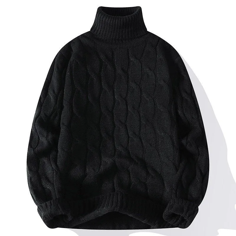 Damen Grobgestrickter Rollkragenpullover mit Zopfmuster und Oversize-Schnitt Nord Taschen