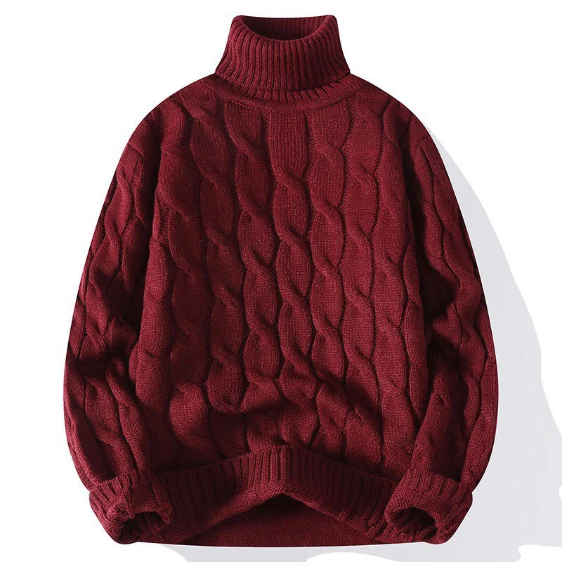 Damen Grobgestrickter Rollkragenpullover mit Zopfmuster und Oversize-Schnitt Nord Taschen