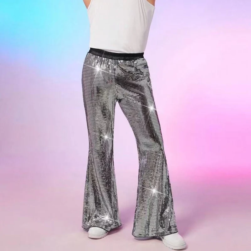 Damen Glitzer-Flared-Hose mit Pailletten und elastischem Bund Nord Taschen