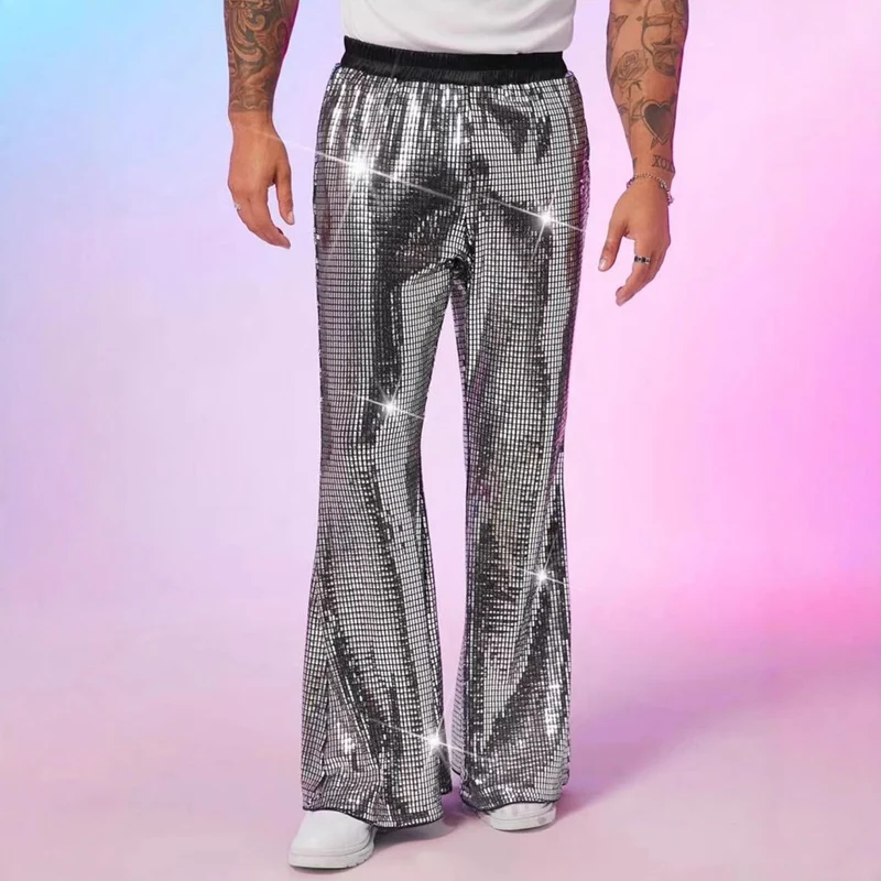 Damen Glitzer-Flared-Hose mit Pailletten und elastischem Bund Nord Taschen