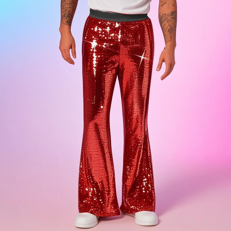 Damen Glitzer-Flared-Hose mit Pailletten und elastischem Bund Nord Taschen