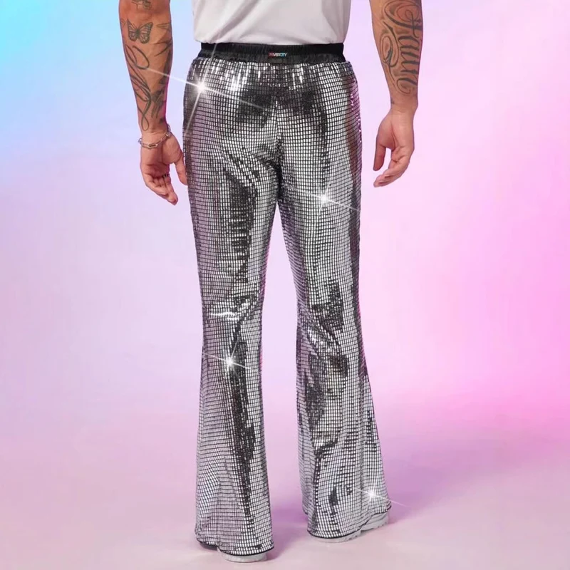 Damen Glitzer-Flared-Hose mit Pailletten und elastischem Bund Nord Taschen