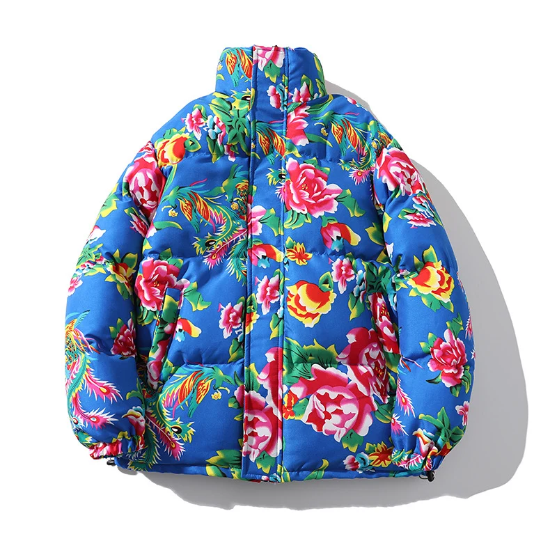Damen Gefütterte gesteppte Pufferjacke mit großfloralem Print und Stehkragen Nord Taschen