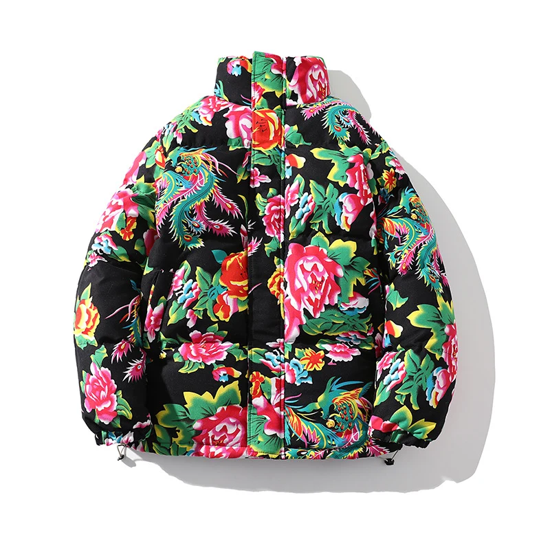 Damen Gefütterte gesteppte Pufferjacke mit großfloralem Print und Stehkragen Nord Taschen