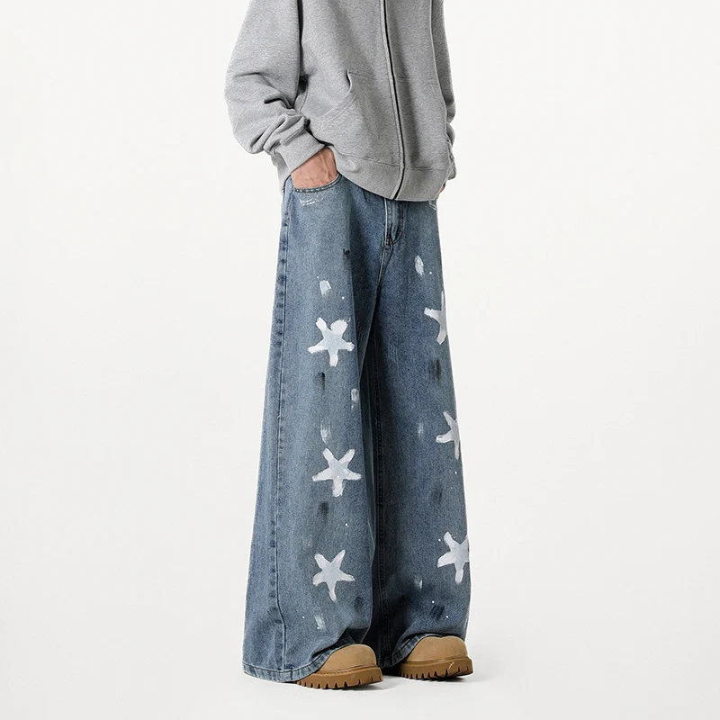 Damen Extraweite Baggy-Jeans mit Sternprint, Distressed-Details und weitem Bein Nord Taschen