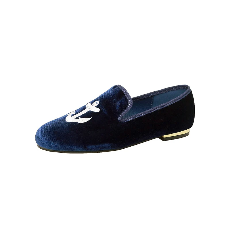 Damen Samt-Slipper mit Sonnenstickerei und goldener Absatzkappe Nord Taschen