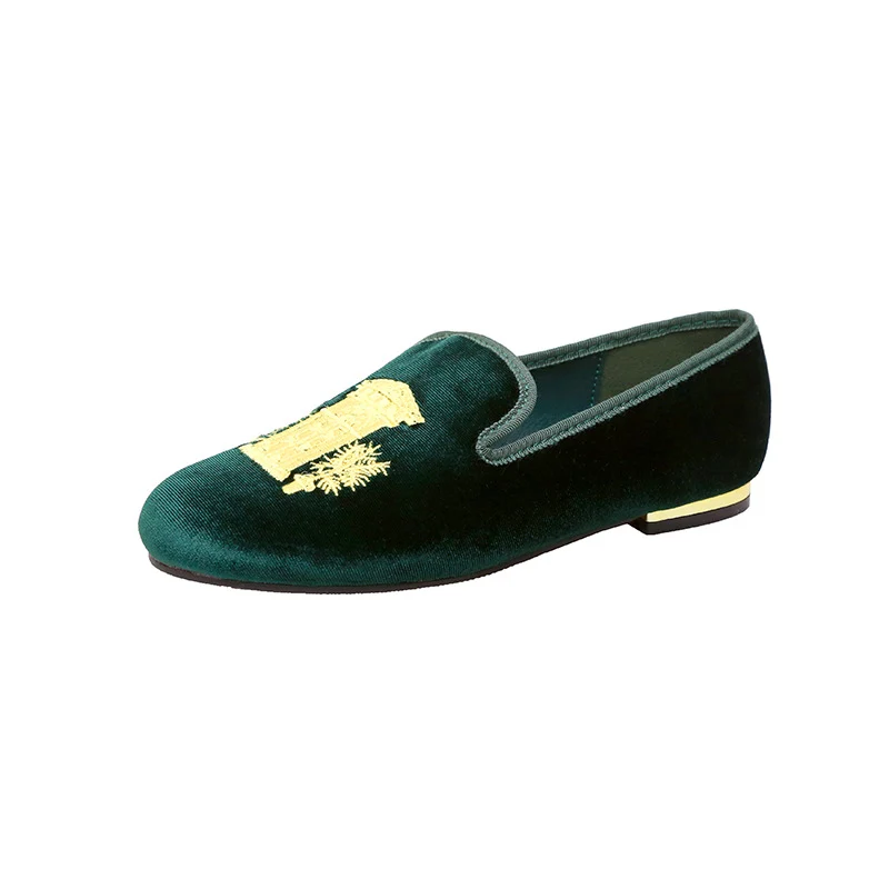 Damen Samt-Slipper mit Sonnenstickerei und goldener Absatzkappe Nord Taschen
