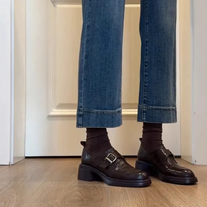 Damen Monkstrap-Loafer aus Leder mit markantem Blockabsatz und profilierter Gummisohle Nord Taschen