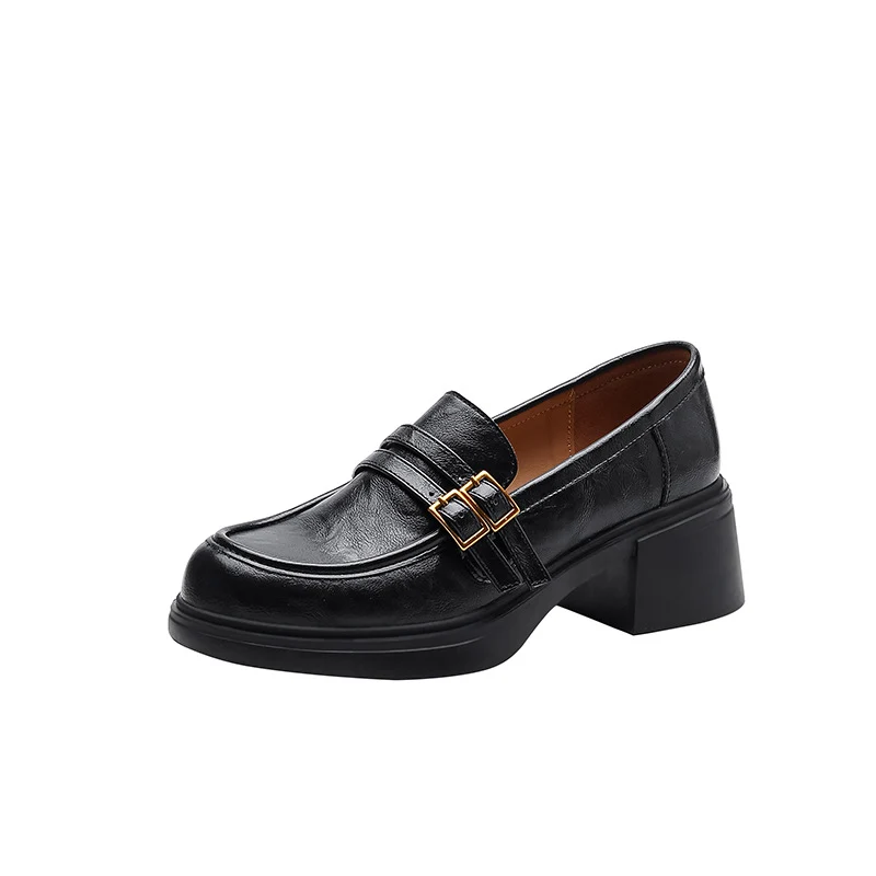 Damen Loafer mit skulpturalem Blockabsatz und Doppelriemen-Detail Nord Taschen