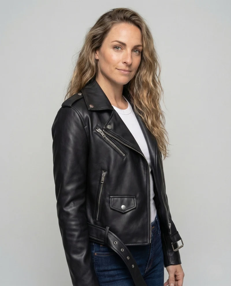 Damen Motojacke in Lederoptik