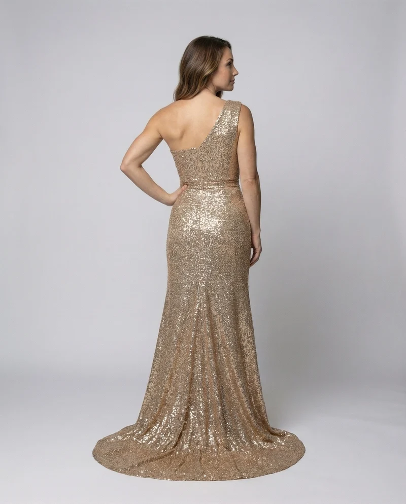 Damen Gala-Maxikleid Ein-Schulter Bustier Beinschlitz