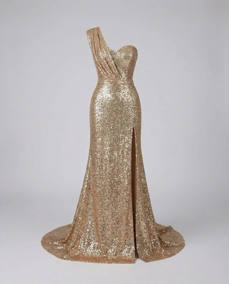 Damen Gala-Maxikleid Ein-Schulter Bustier Beinschlitz