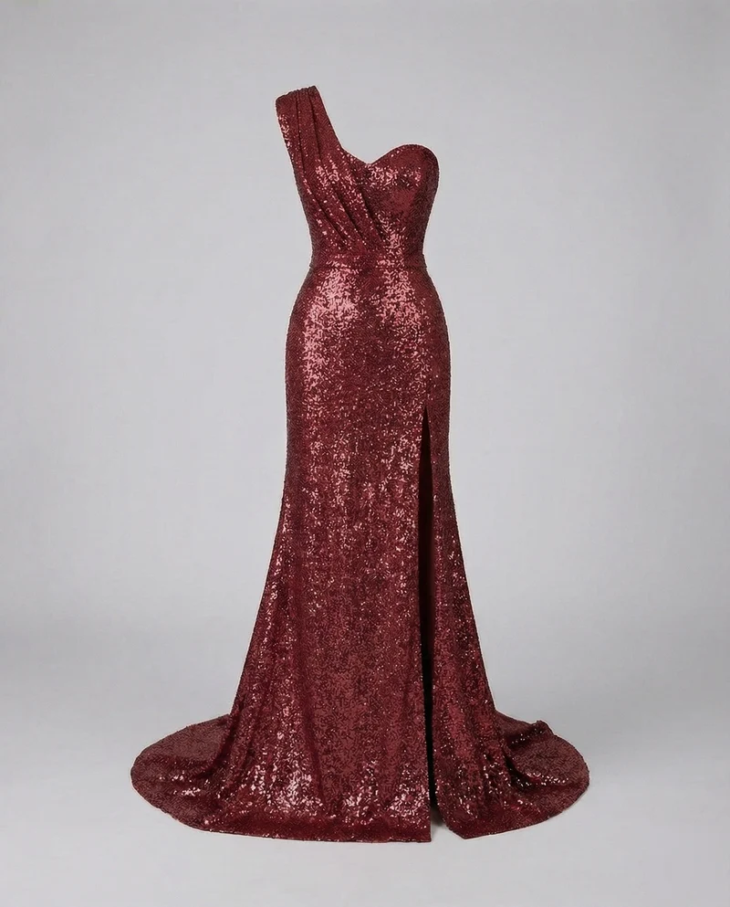 Damen Gala-Maxikleid Ein-Schulter Bustier Beinschlitz