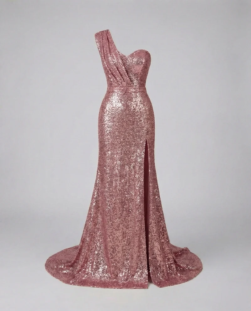 Damen Gala-Maxikleid Ein-Schulter Bustier Beinschlitz
