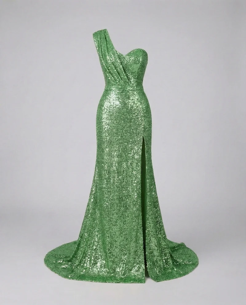 Damen Gala-Maxikleid Ein-Schulter Bustier Beinschlitz