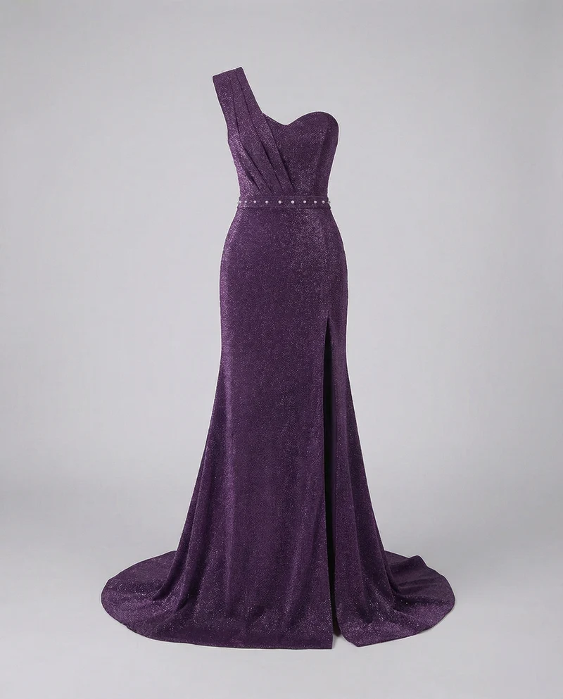 Damen Gala-Maxikleid Ein-Schulter Bustier Beinschlitz