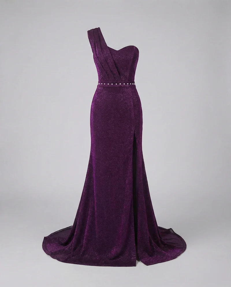 Damen Gala-Maxikleid Ein-Schulter Bustier Beinschlitz