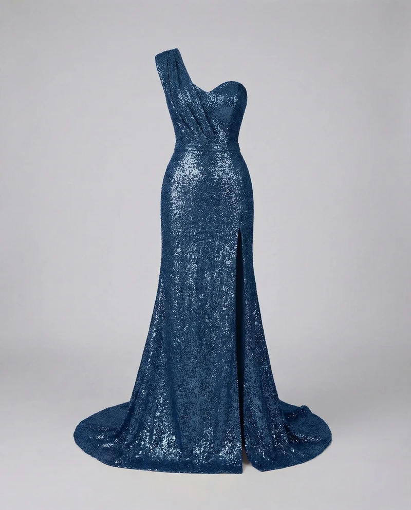 Damen Gala-Maxikleid Ein-Schulter Bustier Beinschlitz