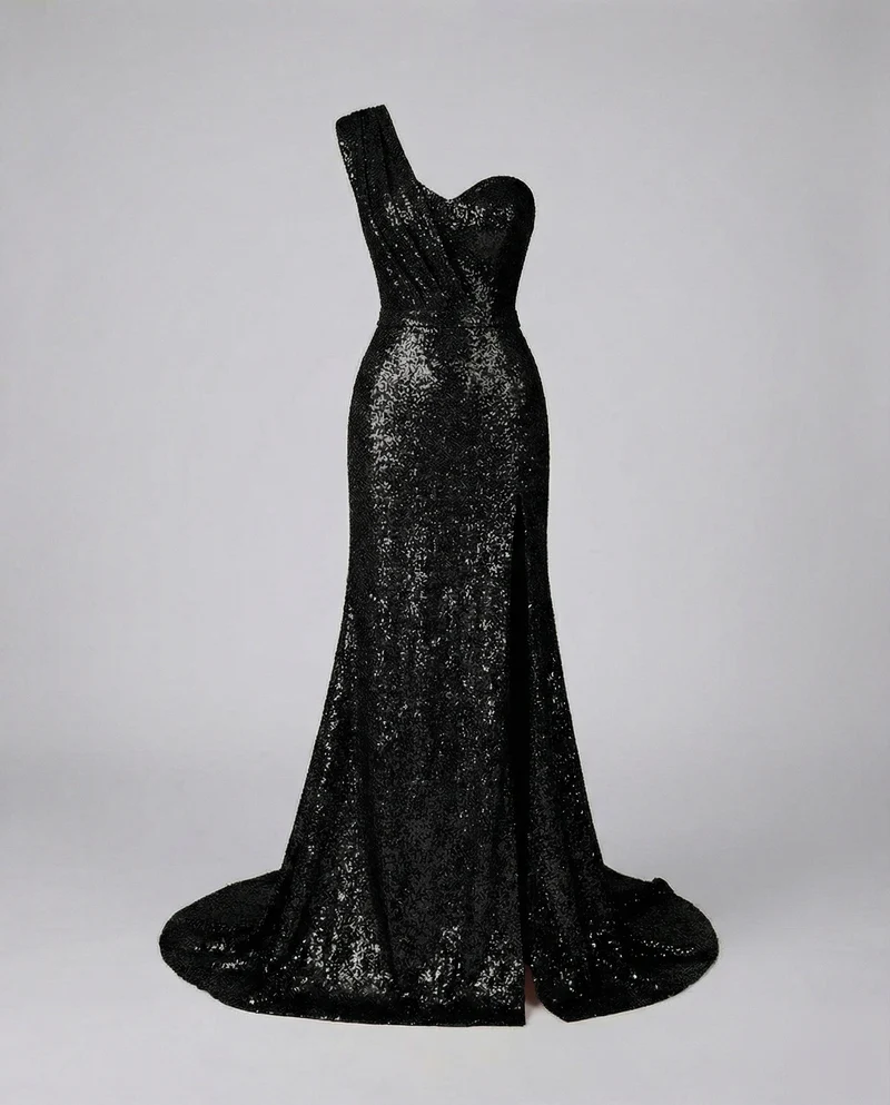 Damen Gala-Maxikleid Ein-Schulter Bustier Beinschlitz