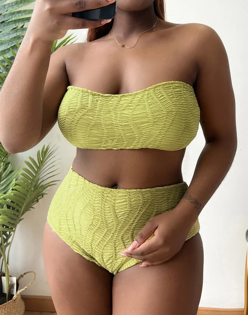 Damen Hoch tailliertes Bustier-Bikini-Set mit Rüschen-Design Nord Taschen