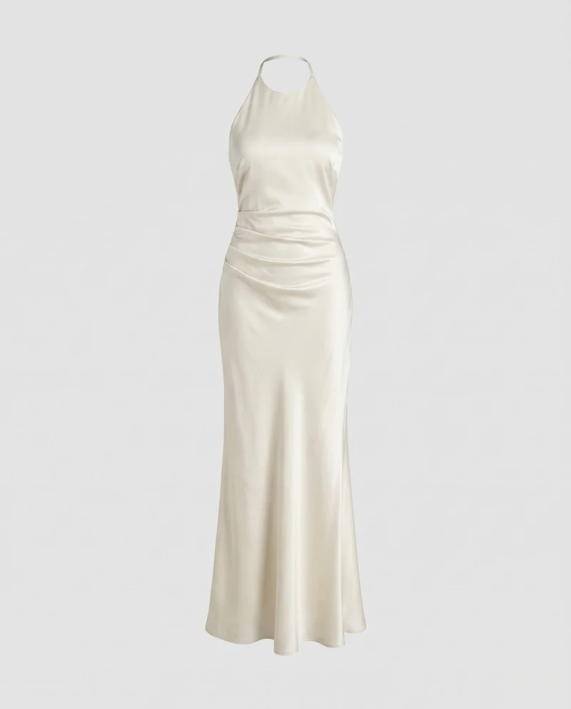 Damen elegantes Satin-Maxikleid mit schicker Rückenöffnung