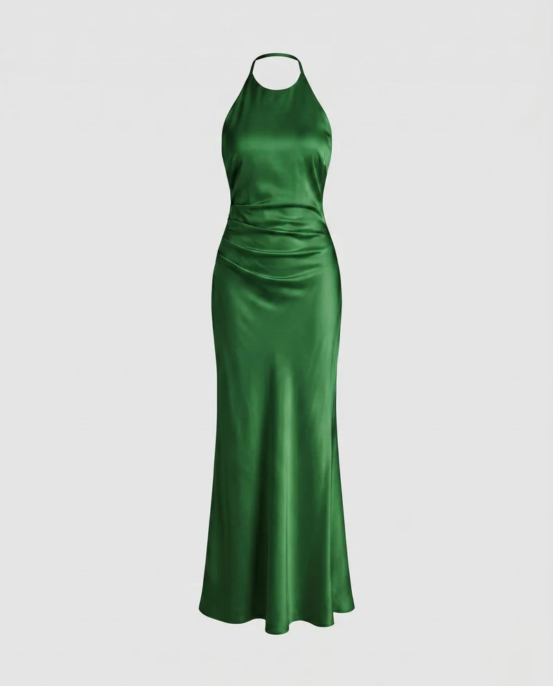 Damen elegantes Satin-Maxikleid mit schicker Rückenöffnung