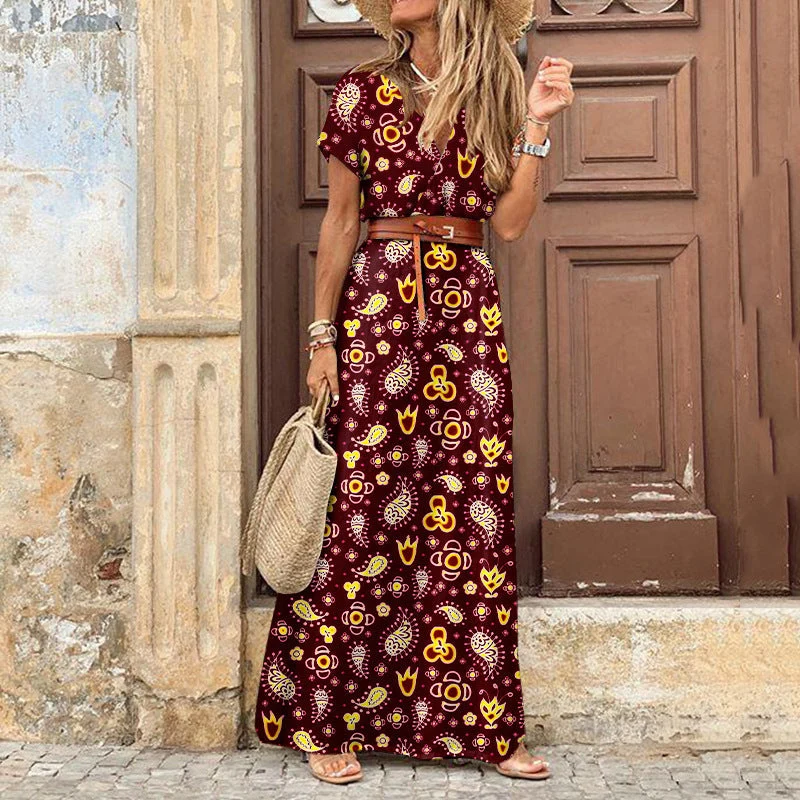Damen Maxikleid mit seitlichem Schlitz und V-Ausschnitt Nord Taschen