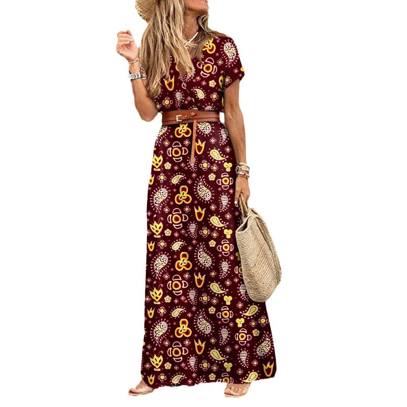Damen Maxikleid mit seitlichem Schlitz und V-Ausschnitt Nord Taschen
