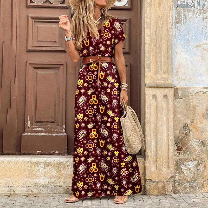 Damen Maxikleid mit seitlichem Schlitz und V-Ausschnitt Nord Taschen