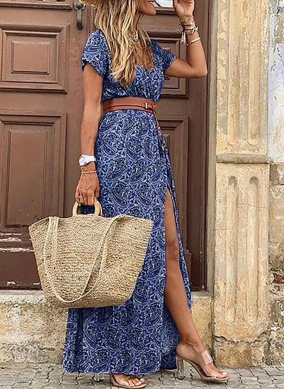 Damen Maxikleid mit seitlichem Schlitz und V-Ausschnitt Nord Taschen