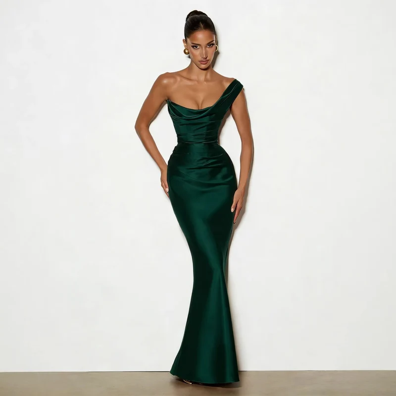 Damen Elegantes Satin Lang Abendkleid mit asymmetrischem Schnitt und figurschmeichelndem Design Nord Taschen