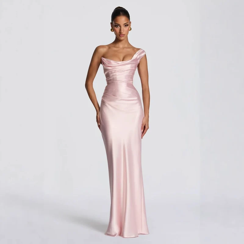 Damen Elegantes Satin Lang Abendkleid mit asymmetrischem Schnitt und figurschmeichelndem Design Nord Taschen