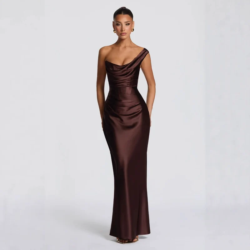 Damen Elegantes Satin Lang Abendkleid mit asymmetrischem Schnitt und figurschmeichelndem Design Nord Taschen