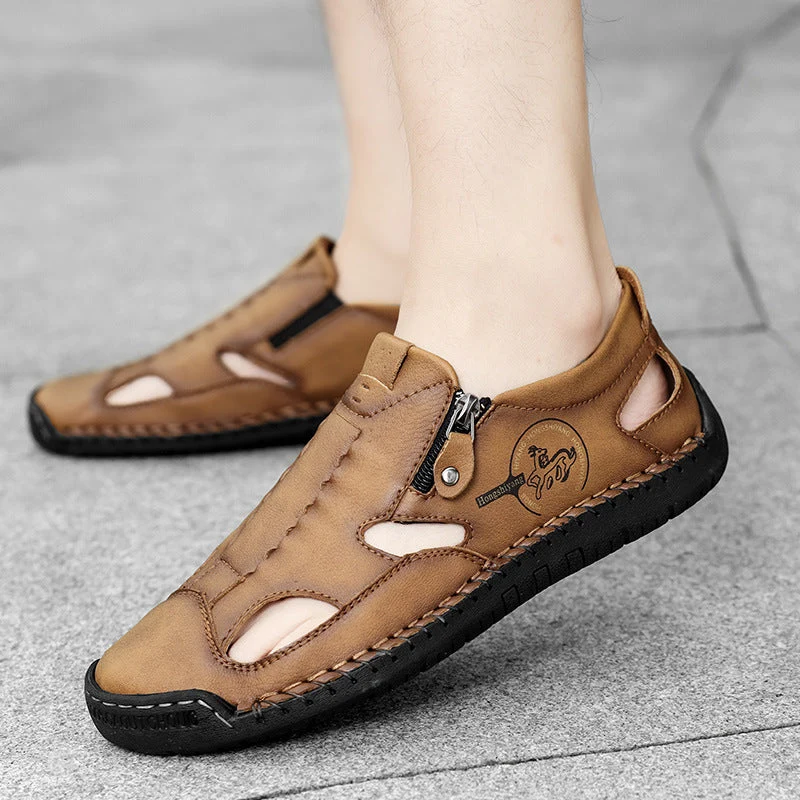 Herren Bequeme Lederfreizeitschuhe mit Reißverschluss und atmungsaktiven Öffnungen