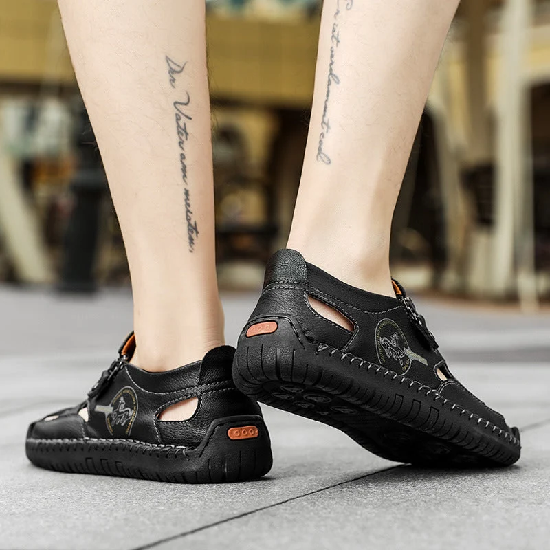 Herren Bequeme Lederfreizeitschuhe mit Reißverschluss und atmungsaktiven Öffnungen