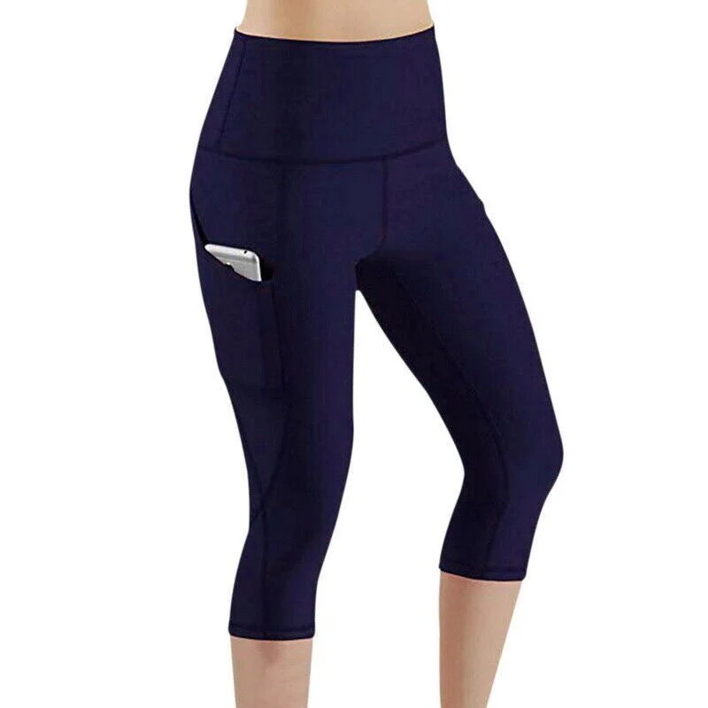 Damen Sportliche Capri-Leggings mit Seitentaschen und hohem Bund