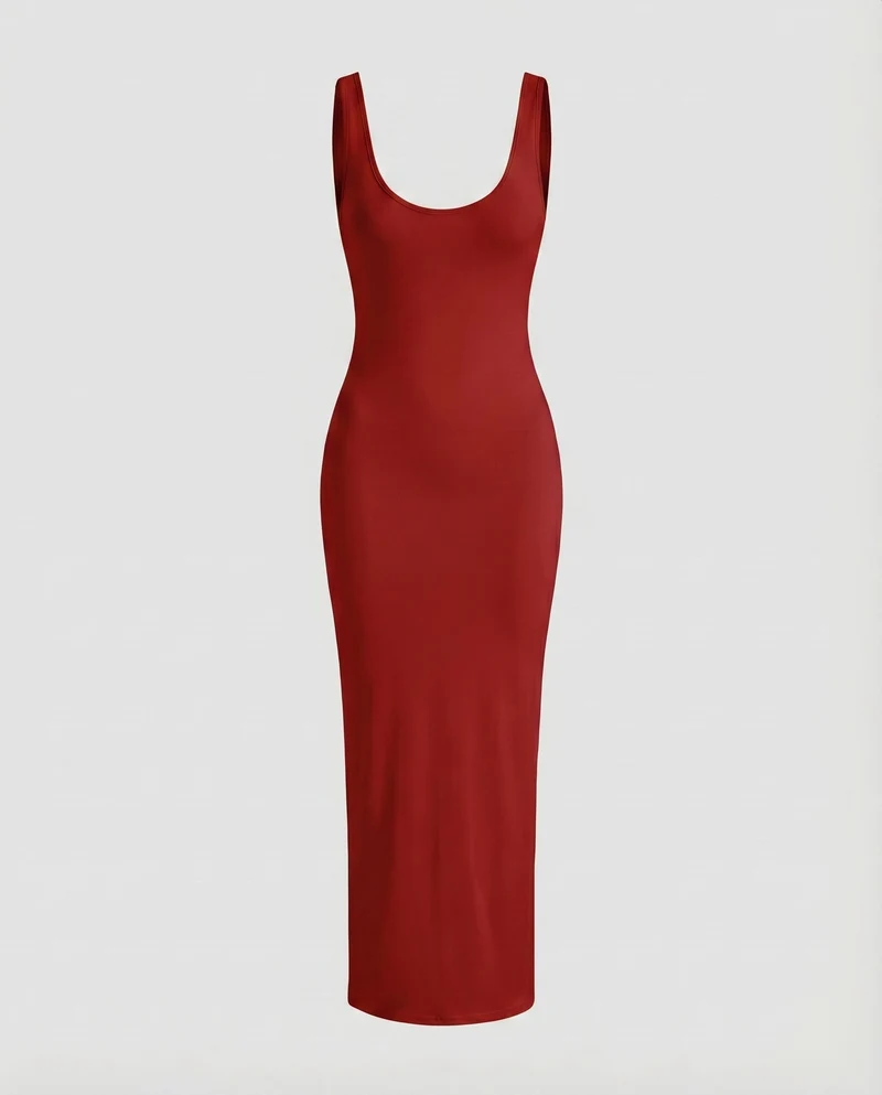 Damen Bodykleid Formende Passform Tiefer Rundhals Knöchellang