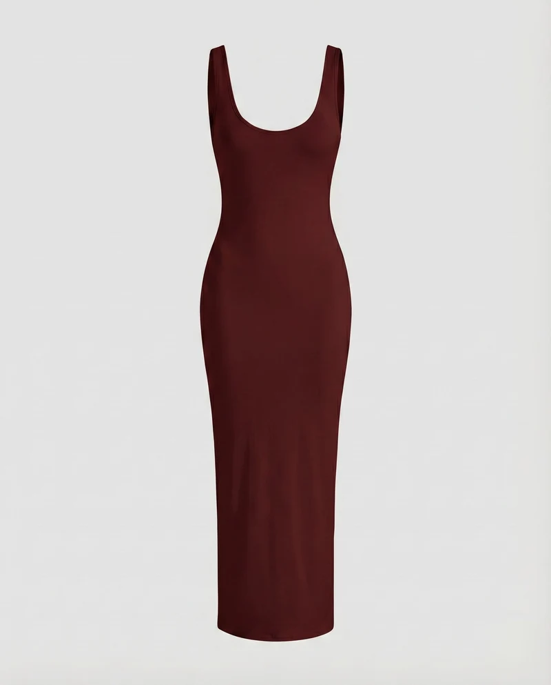 Damen Bodykleid Formende Passform Tiefer Rundhals Knöchellang