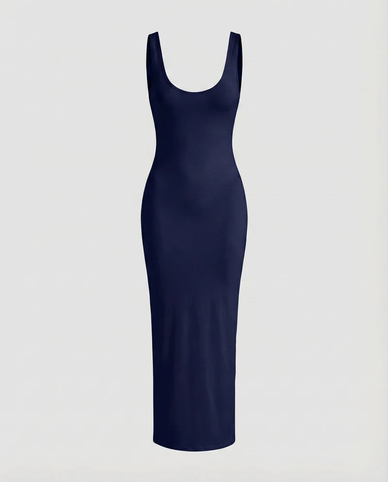 Damen Bodykleid Formende Passform Tiefer Rundhals Knöchellang