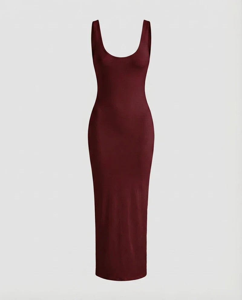 Damen Bodykleid Formende Passform Tiefer Rundhals Knöchellang