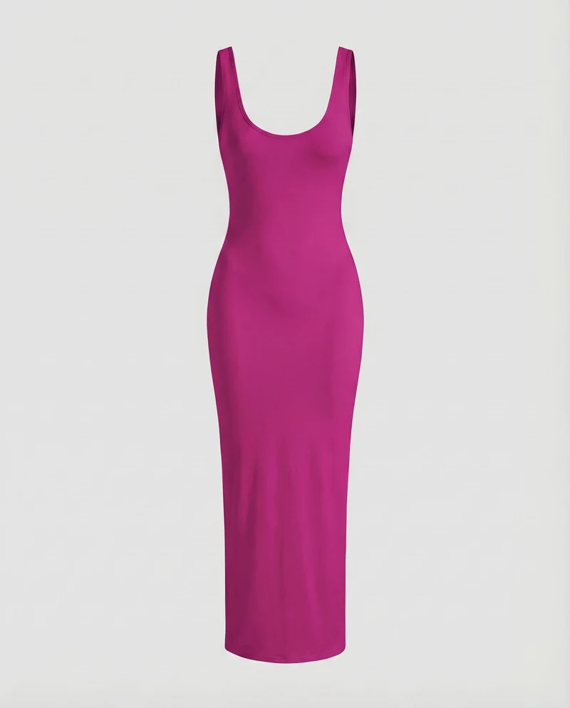 Damen Bodykleid Formende Passform Tiefer Rundhals Knöchellang