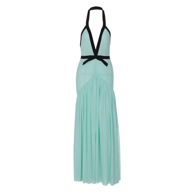 Damen Maxikleid mit tiefem V-Ausschnitt und innovativer Raffung