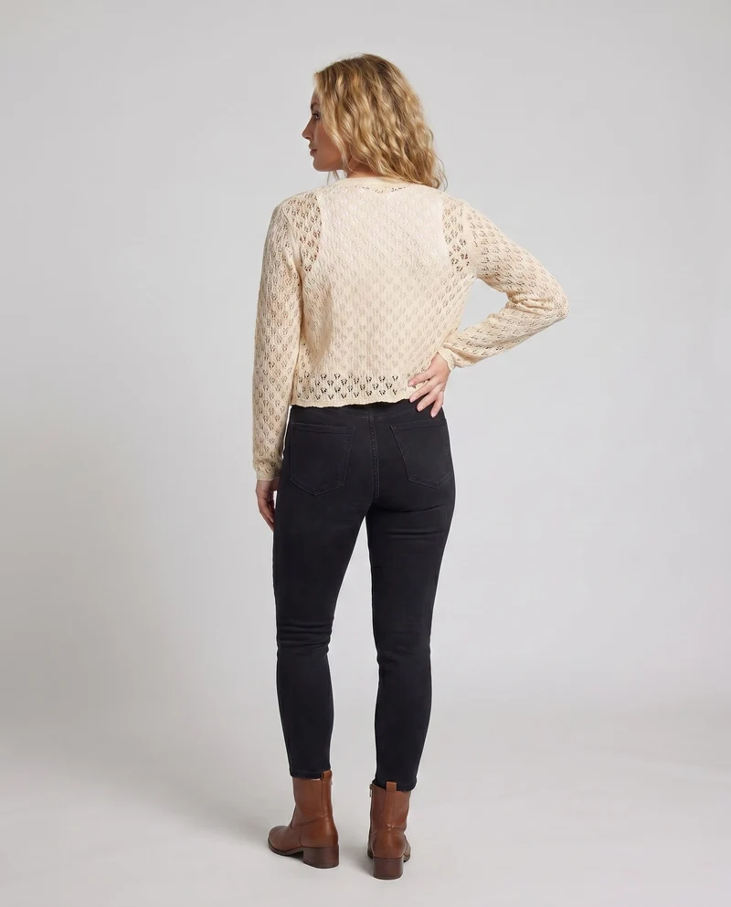 Damen luftige Strickjacke mit V-Ausschnitt und zartem Kirschmuster